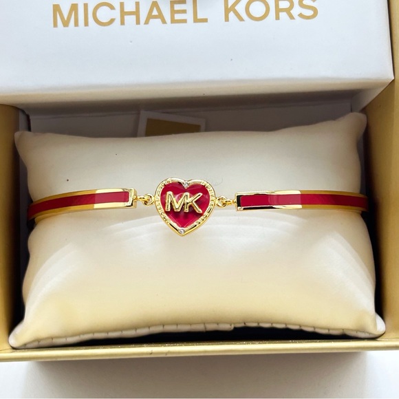 Michael Kors, Red And Gold MK Heart Bracelet, Adjustable Bolo Closure, NIB - Picture 1 of 8